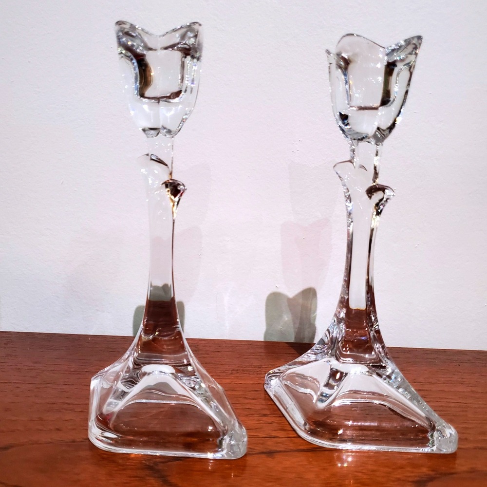 Vintage Toscany Classics 24% Lead Crystal Tulip Candle Holders - Set of 2 - 8"